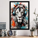 Lion Wearing Headphone, Gaming Art, Gift For Kids, Painting Art, Framed Art Prints Wall Decor