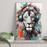 Lion Wearing Headphone, Gaming Art, Gift For Kids, Painting Art, Canvas Prints Wall Art Home Decor