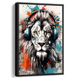 Lion Wearing Headphone, Gaming Art, Gift For Kids,Framed Canvas Prints,Floating Frame, Wall Art Home Decor