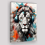 Lion Wearing Headphone, Gaming Art, Gift For Kids, Painting Art, Canvas Prints Wall Art Home Decor