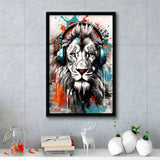 Lion Wearing Headphone, Gaming Art, Gift For Kids,Framed Canvas Prints,Floating Frame, Wall Art Home Decor