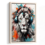 Lion Wearing Headphone, Gaming Art, Gift For Kids,Framed Canvas Prints,Floating Frame, Wall Art Home Decor