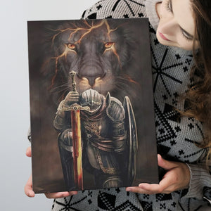Lion And Warrior Knight Canvas Prints Wall Art - Painting Canvas, Wall Decor, Home Decor