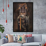Lion And Warrior Knight Framed Art Print Wall Decor - Painting Art, Framed Picture, Home Decor