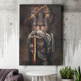 Lion And Warrior Knight Canvas Prints Wall Art - Painting Canvas, Wall Decor, Home Decor