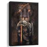 Lion And Warrior Knight Framed Canvas Prints Wall Art - Painting Canvas, Framed Picture, Home Art Decor
