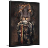 Lion And Warrior Knight Framed Art Print Wall Decor - Painting Art, Framed Picture, Home Decor