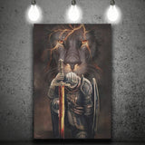 Lion And Warrior Knight Canvas Prints Wall Art - Painting Canvas, Wall Decor, Home Decor