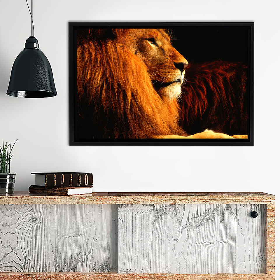 Lion In The Dark Framed Canvas Wall Art - Framed Prints, Canvas Prints, Prints for Sale, Canvas Painting