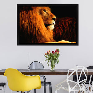 Lion In The Dark Framed Canvas Wall Art - Framed Prints, Canvas Prints, Prints for Sale, Canvas Painting