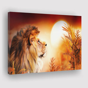 Lion of Africa Looking at the Sun Canvas Prints Wall Art - Painting Canvas, African Art, Home Wall Decor, Painting Prints, For Sale