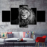 Lion Portrait Black And White 5 Pieces Canvas Prints Wall Art - Painting Canvas, Multi Panels, Wall Decor