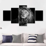 Lion Portrait Black And White 5 Pieces Canvas Prints Wall Art - Painting Canvas, Multi Panels, Wall Decor
