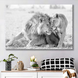 Lions Couple In Love Black Adn White Canvas Prints Wall Art - Painting Canvas,Wall Decor,Art Print,Home Decor