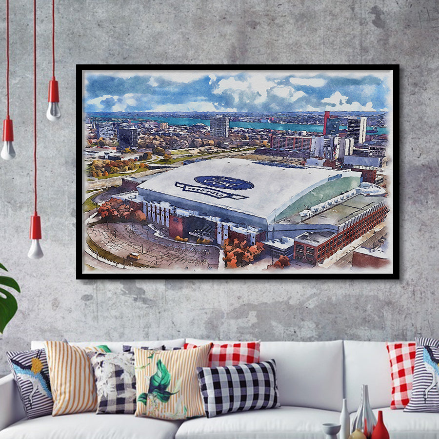 Lions Football Team Watercolor, Sport Prints Fan Gift, Framed Art Prints Wall Art Decor