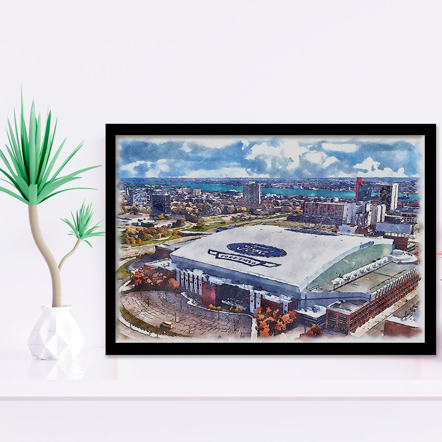 Lions Football Team Watercolor, Sport Prints Fan Gift, Framed Art Prints Wall Art Decor