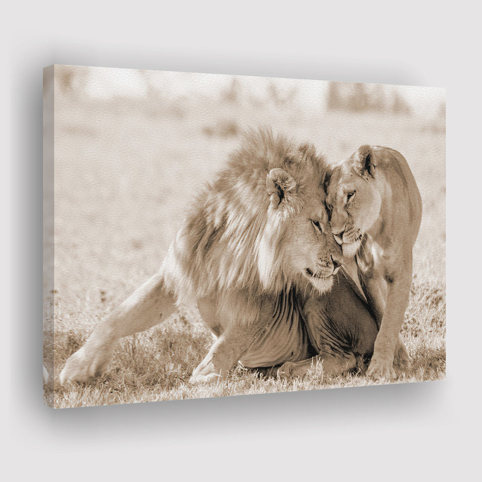 Lions In Love Sepia Canvas Prints Wall Art - Painting Canvas,Wall Decor, Painting Prints,For Sale