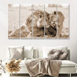 Lions In Love Sepia 5 Pieces B Canvas Prints Wall Art - Painting Canvas,Wall Decor, Multi Panel,5 Panels