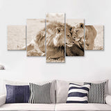 Lions In Love Sepia 5 Pieces Canvas Prints Wall Art - Painting Canvas,Wall Decor, Multi Panel,5 Panels