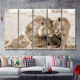 Lions In Love Sepia 5 Pieces B Canvas Prints Wall Art - Painting Canvas,Wall Decor, Multi Panel,5 Panels