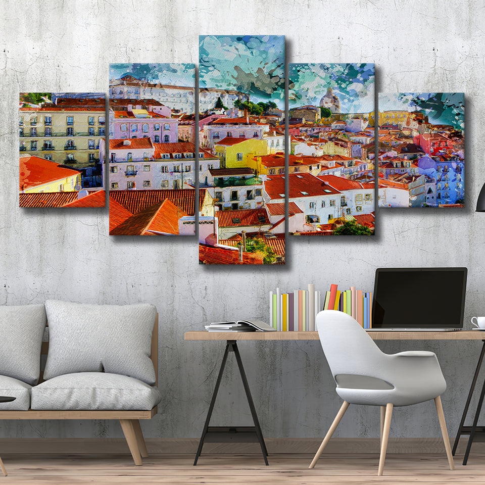 Lisbon 5 Pieces Canvas Prints Wall Art Decor - Painting Canvas, Mixed Canvas, Multi Panels