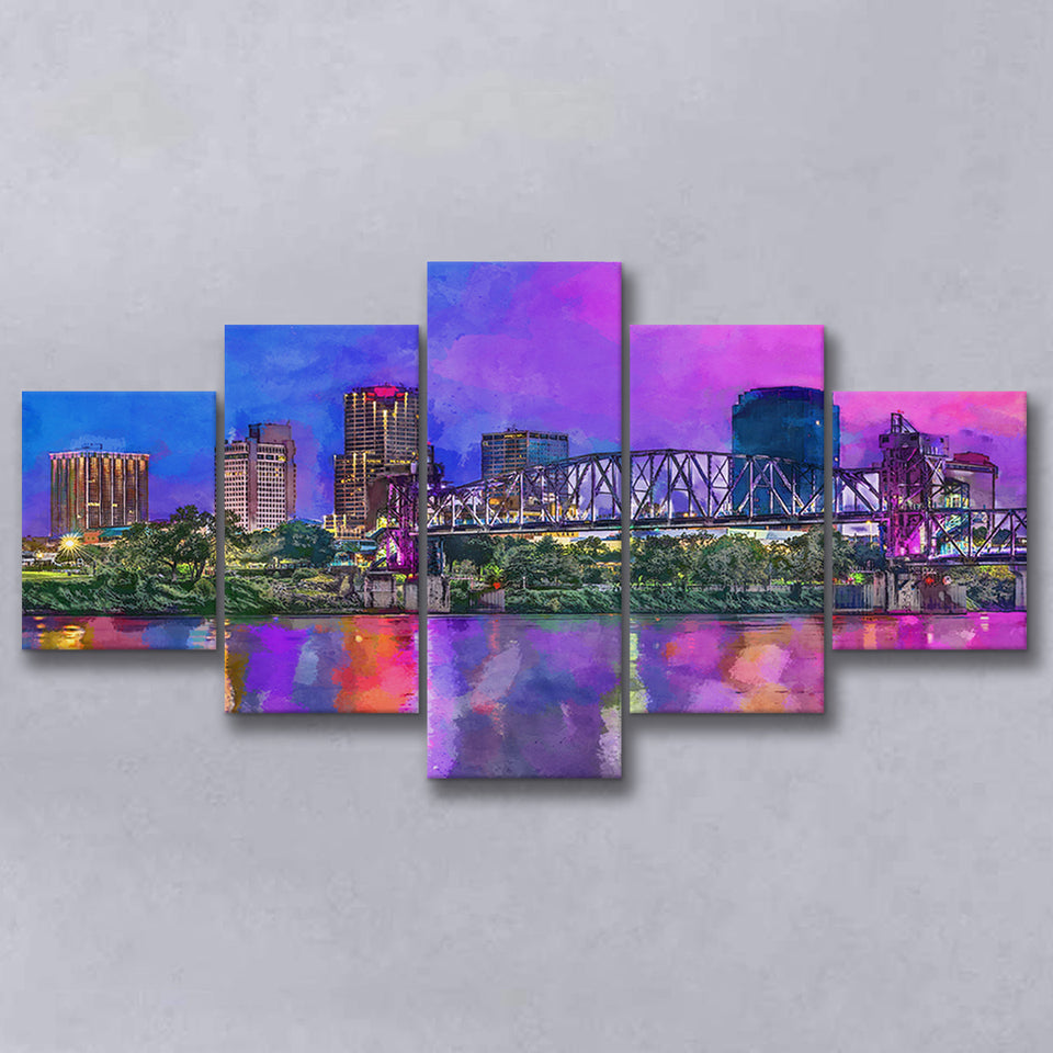 Little Rock Arkansas Usa Downtown Skyline 5 Pieces Mixed Canvas Prints Wall Art Home Decor