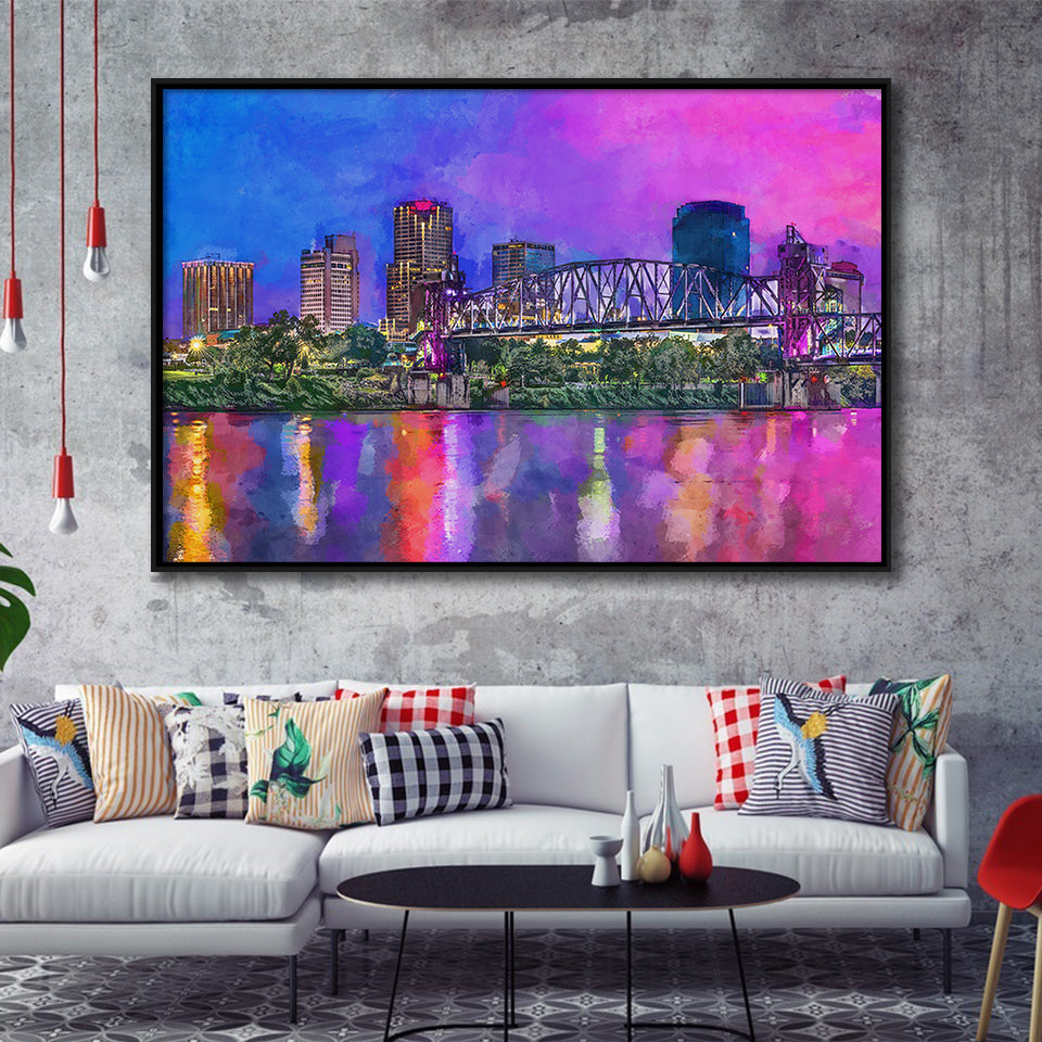 Little Rock Arkansas Usa Downtown Skyline City Art Watercolor Framed Canvas Prints Wall Art Home Decor,Floating Frame