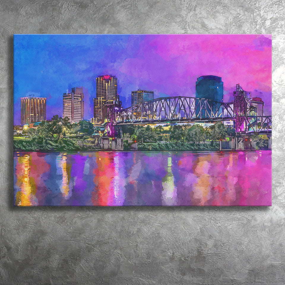 Little Rock Arkansas Usa Downtown Skyline City Art Watercolor Canvas Prints Wall Art Home Decor, Large Canvas
