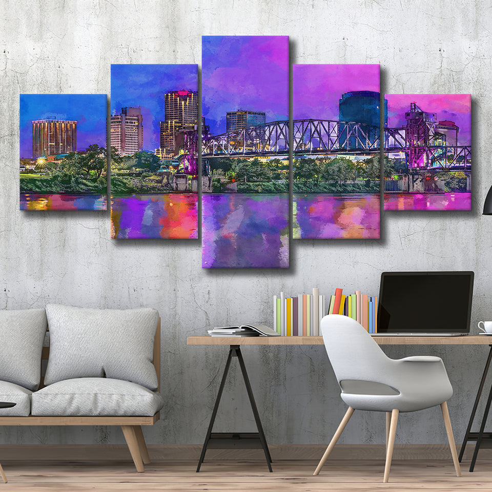 Little Rock Arkansas Usa Downtown Skyline 5 Pieces Mixed Canvas Prints Wall Art Home Decor