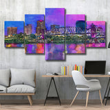 Little Rock Arkansas Usa Downtown Skyline 5 Pieces Mixed Canvas Prints Wall Art Home Decor