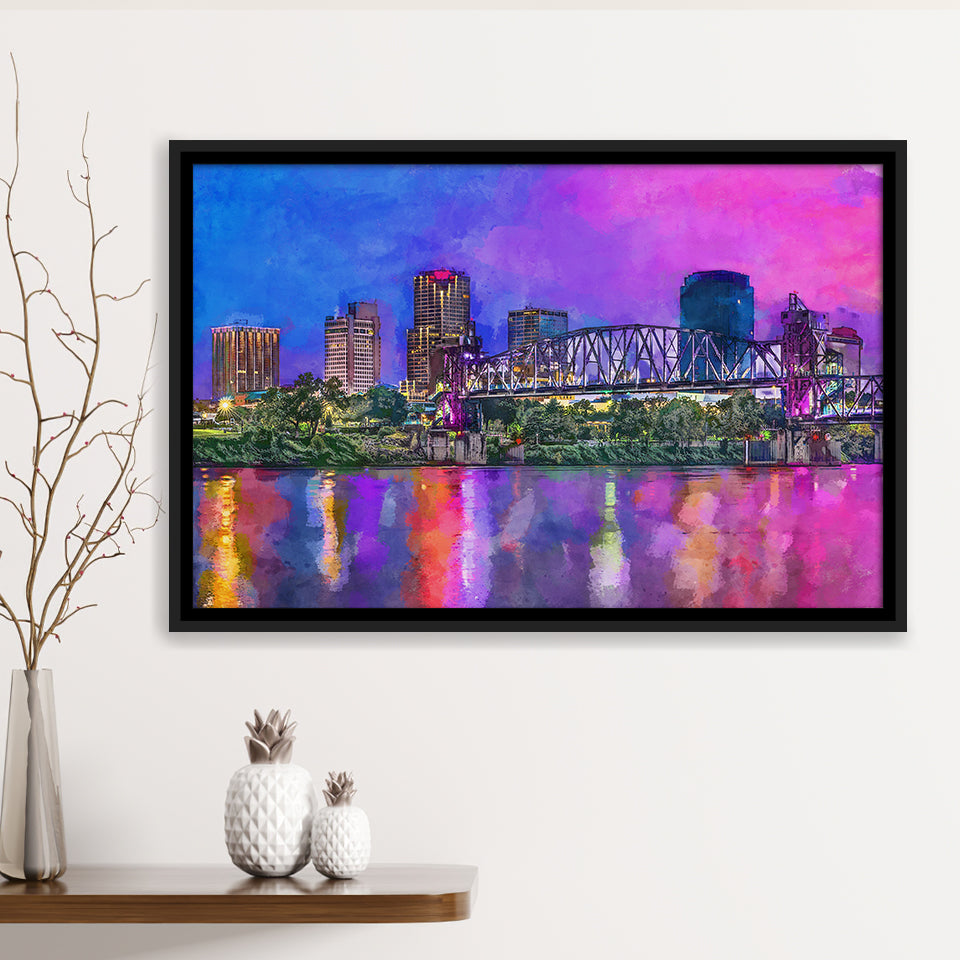 Little Rock Arkansas Usa Downtown Skyline City Art Watercolor Framed Canvas Prints Wall Art Home Decor,Floating Frame