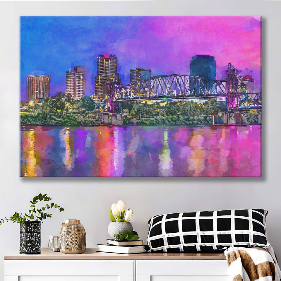 Little Rock Arkansas Usa Downtown Skyline City Art Watercolor Canvas Prints Wall Art Home Decor, Large Canvas