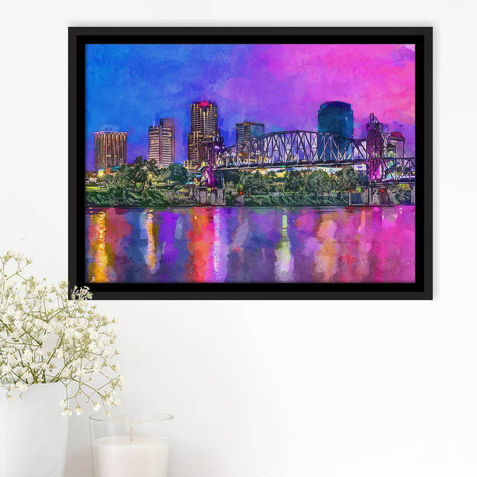 Little Rock Arkansas Usa Downtown Skyline City Art Watercolor Framed Canvas Prints Wall Art Home Decor,Floating Frame