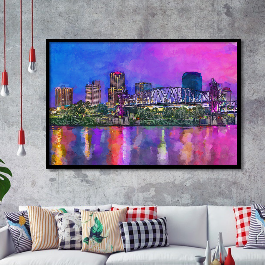 Little Rock Arkansas Usa Downtown Skyline City Art Watercolor Framed Art Prints Wall Art Decor,Framed Picture