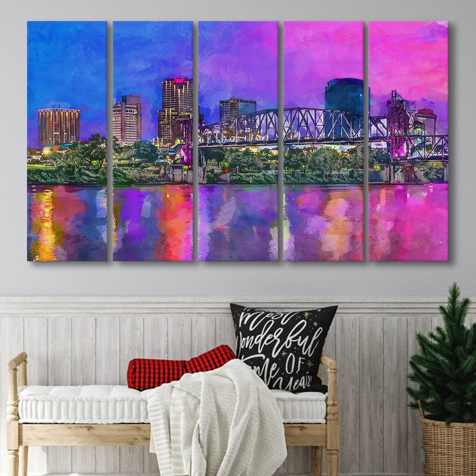 Little Rock Arkansas Usa Downtown Skyline 5 Pieces Extra Large Canvas Prints Wall Art Home Decor