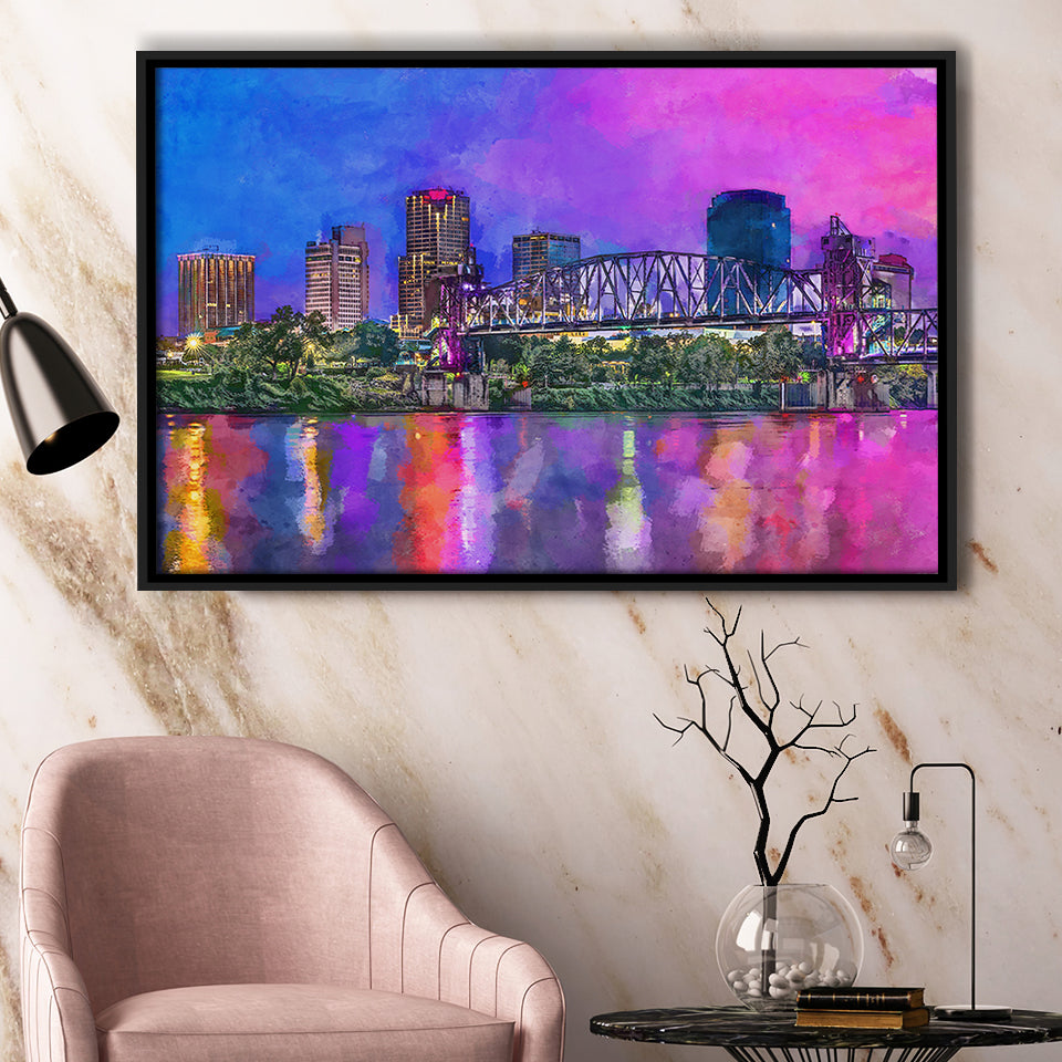 Little Rock Arkansas Usa Downtown Skyline City Art Watercolor Framed Canvas Prints Wall Art Home Decor,Floating Frame