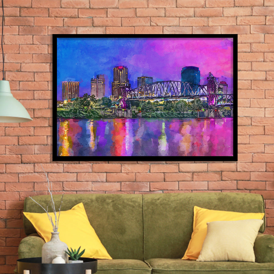 Little Rock Arkansas Usa Downtown Skyline City Art Watercolor Framed Art Prints Wall Art Decor,Framed Picture