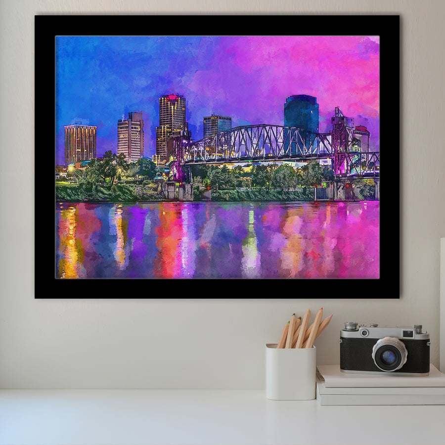 Little Rock Arkansas Usa Downtown Skyline City Art Watercolor Framed Art Prints Wall Art Decor,Framed Picture