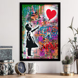 Little Girl With Balloon Framed Art Print Wall Decor - Painting Art, Wall Art, Framed Picture, Black Frame