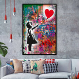 Little Girl With Balloon Framed Art Print Wall Decor - Painting Art, Wall Art, Framed Picture, Black Frame