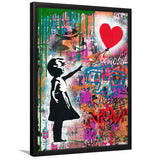 Little Girl With Balloon Framed Art Print Wall Decor - Painting Art, Wall Art, Framed Picture, Black Frame