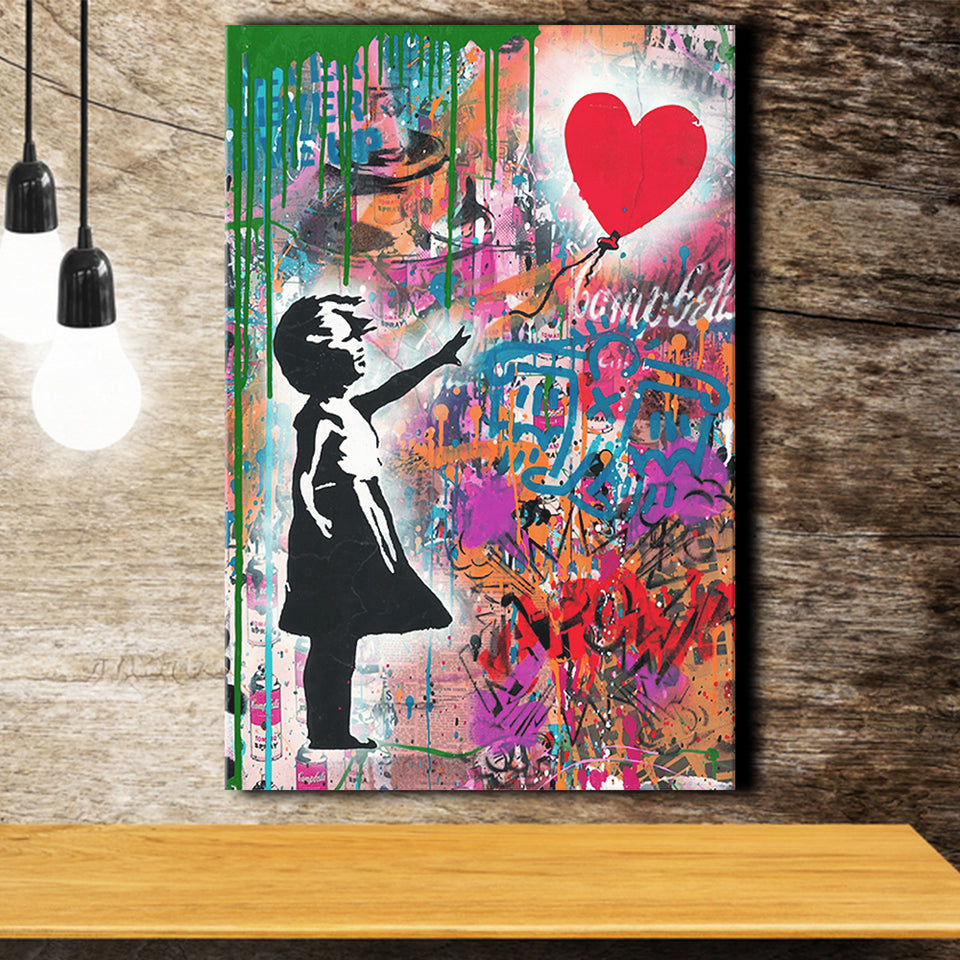 Little Girl With Balloon Canvas Prints Wall Art Decor - Painting Canvas, Home Decor, Art Print, Art For Sale
