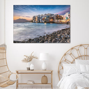 Little Venice After Sunset In Mykonos Canvas Wall Art - Canvas Prints, Prints for Sale, Canvas Painting, Canvas On Sale
