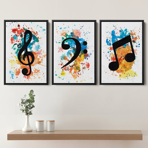 Lively Notes Set of 3 Piece Framed Canvas Prints Wall Art Decor