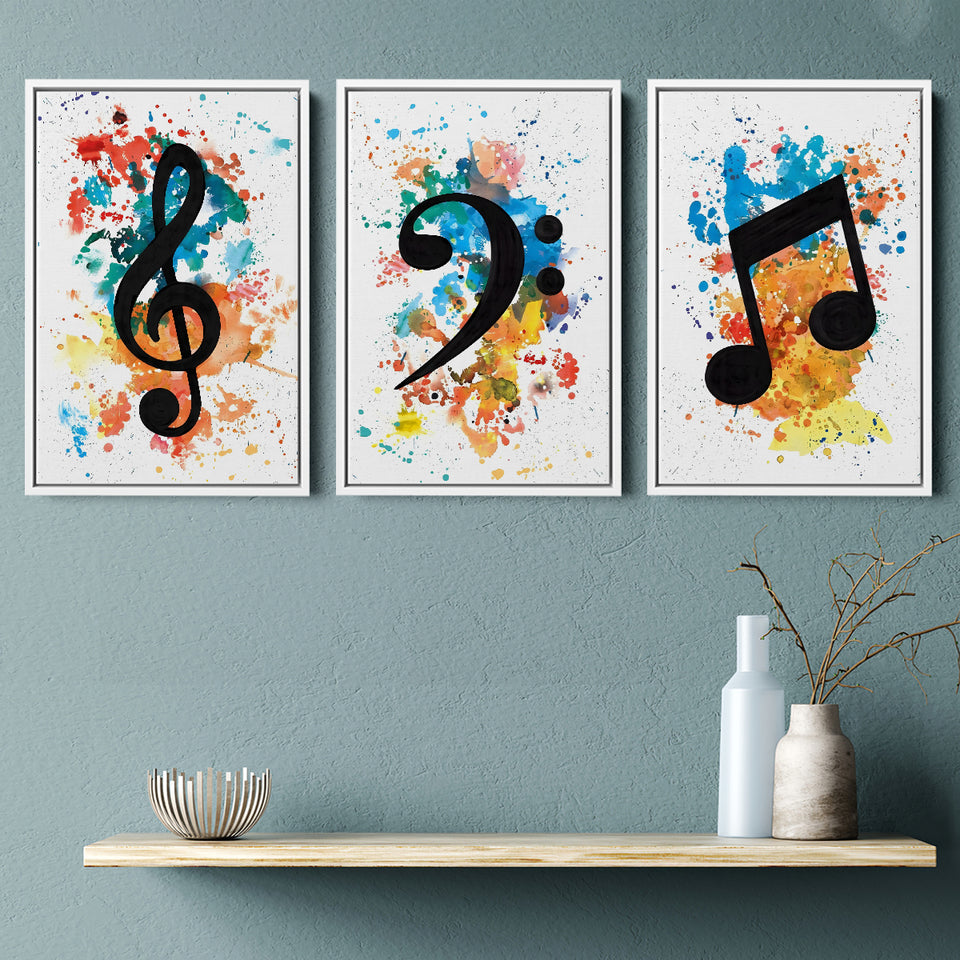 Lively Notes Set of 3 Piece Framed Canvas Prints Wall Art Decor