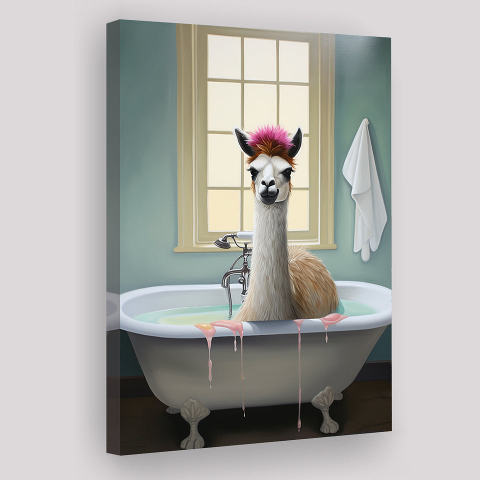 Llama In Bathtube Bathroom Art Funny Llama Painting V2, Painting Art, Canvas Prints Wall Art Home Decor