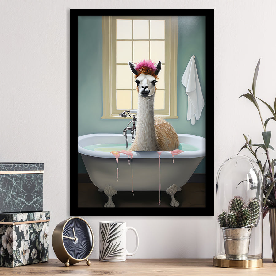 Llama In Bathtube Bathroom Art Funny Llama Painting V2, Painting Art, Framed Art Prints Wall Decor