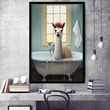Llama In Bathtube Bathroom Art Funny Llama Painting V2, Painting Art, Framed Art Prints Wall Decor