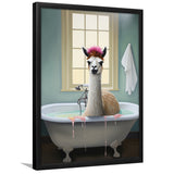 Llama In Bathtube Bathroom Art Funny Llama Painting V2, Painting Art, Framed Art Prints Wall Decor