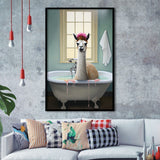 Llama In Bathtube Bathroom Art Funny Llama Painting V2, Painting Art, Framed Art Prints Wall Decor